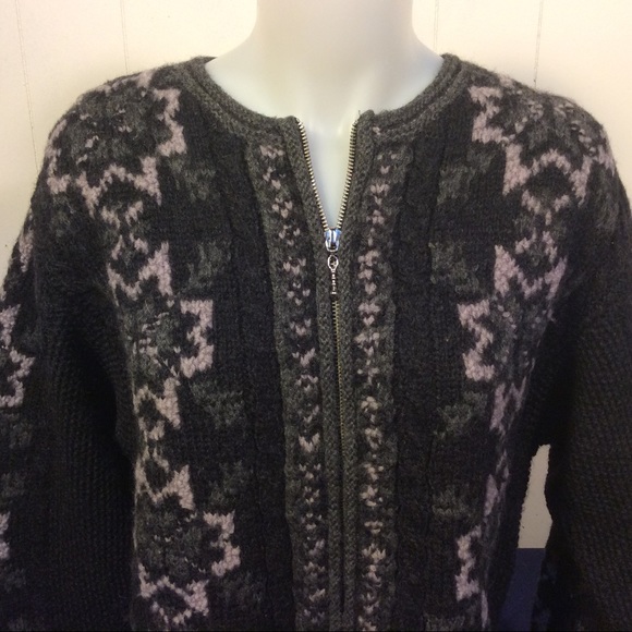 Herman Geist vintage hand knit wool sweater zip up Cardigan women’s size medium - Picture 2 of 8